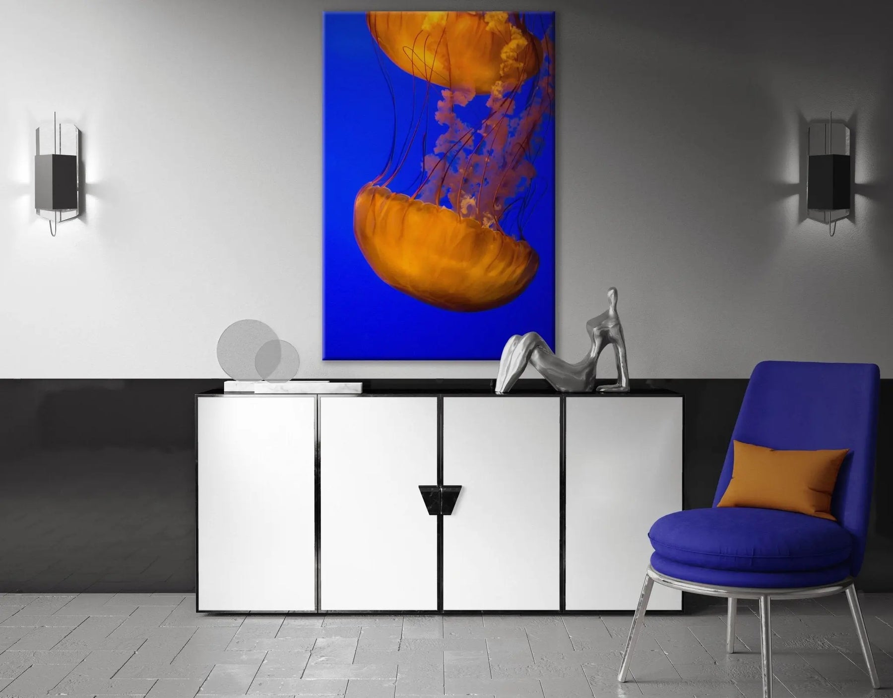 "ORANGE BLUE JELLYFISH" - Art For Everyone